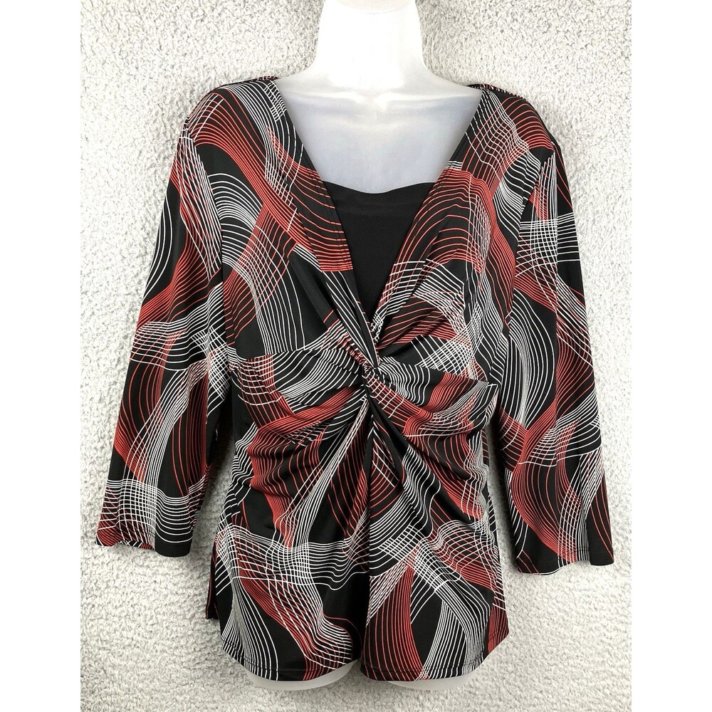 VTG Y2K Empire Twist Front Geometric Top XL Modest Career Dressy Made in USA